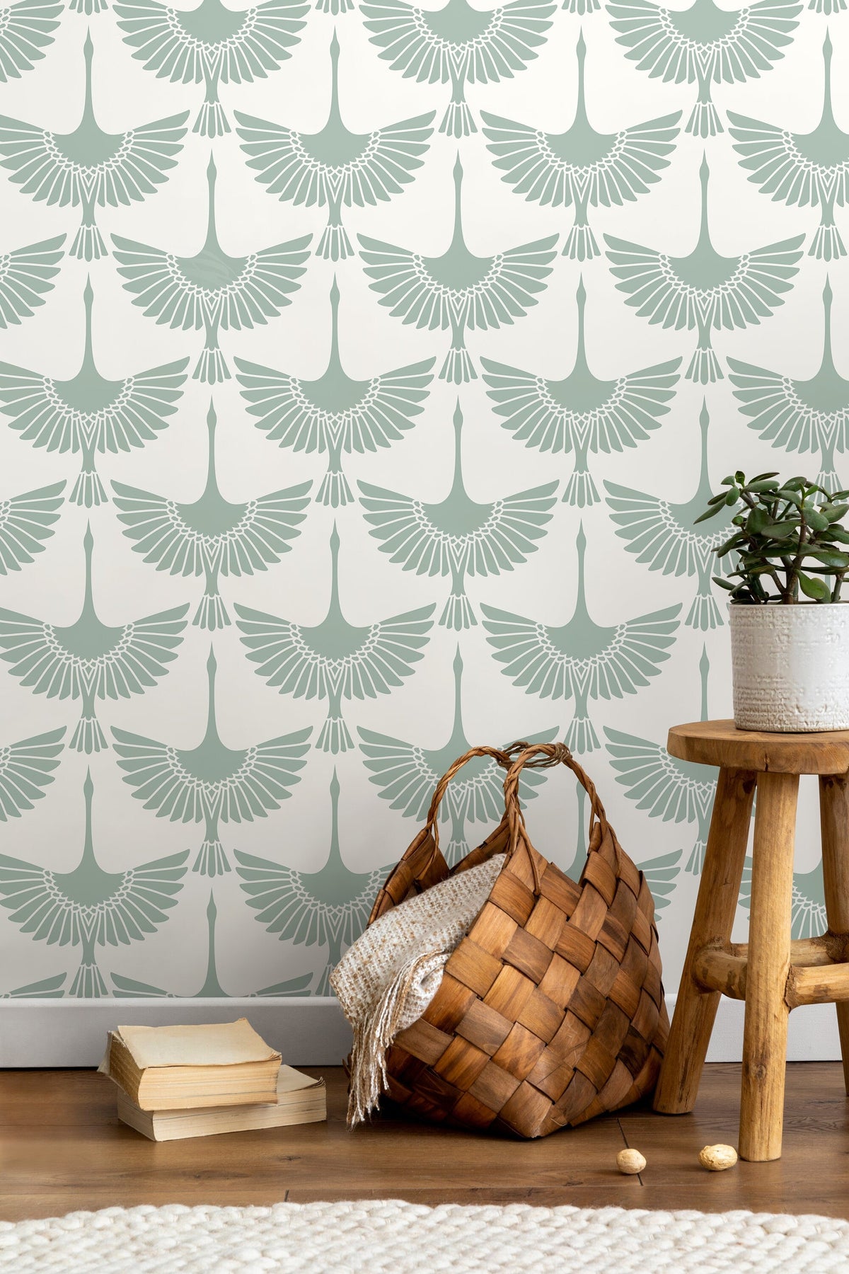 Mint Swan Birds Wallpaper / Peel and Stick Wallpaper Removable Wallpaper Home Decor Wall Art Wall Decor Room Decor - D259