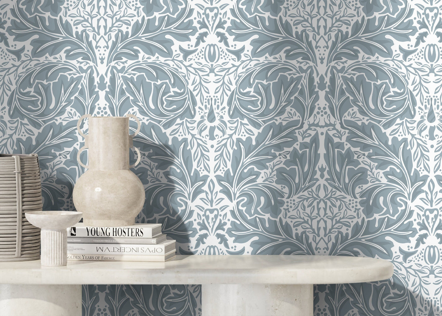 Light Blue Vintage Victorian Wallpaper / Peel and Stick Wallpaper Removable Wallpaper Home Decor Wall Art Wall Decor Room Decor - D268