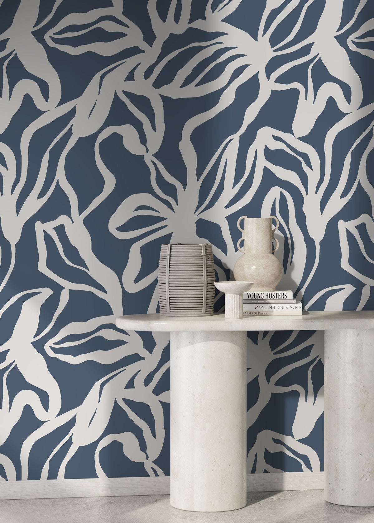 Navy Abstract Floral Wallpaper / Peel and Stick Wallpaper Removable Wallpaper Home Decor Wall Art Wall Decor Room Decor - D285