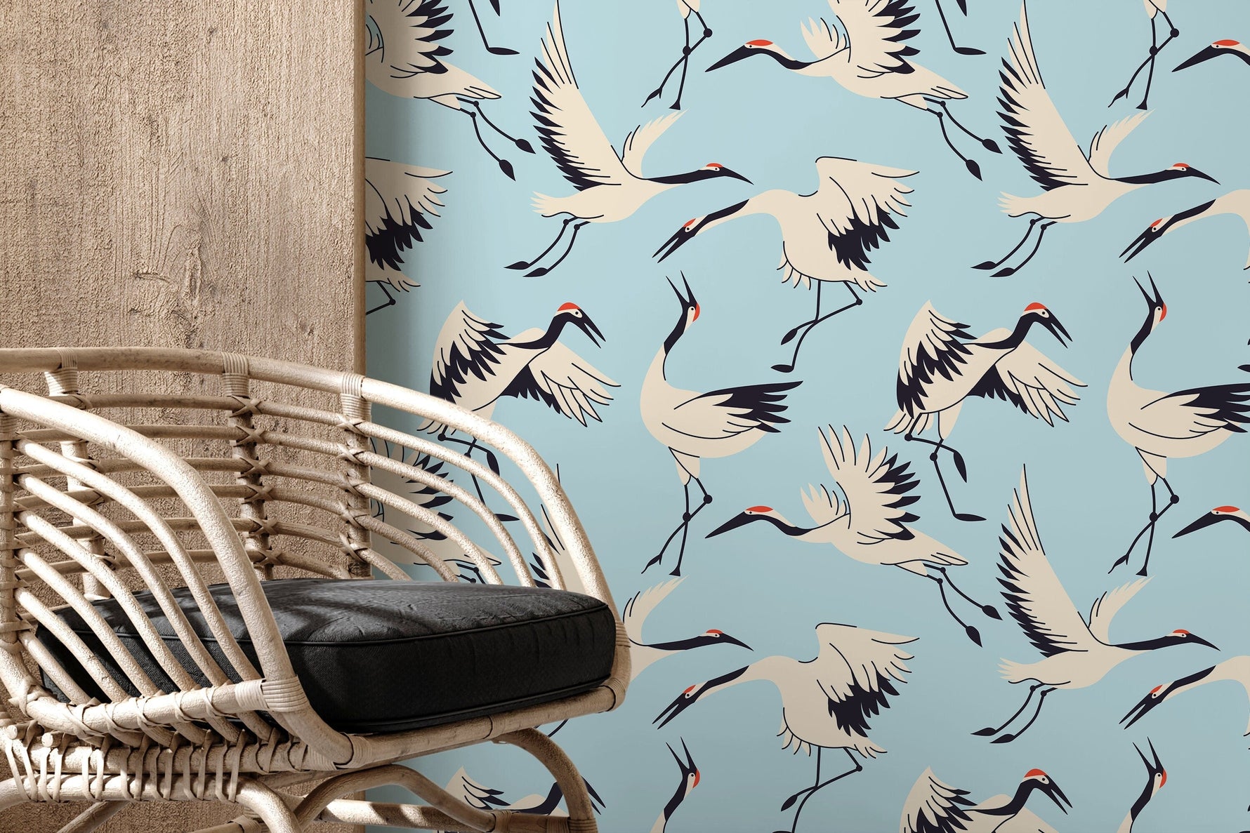 Crane Birds Wallpaper / Peel and Stick Wallpaper Removable Wallpaper Home Decor Wall Art Wall Decor Room Decor - D403