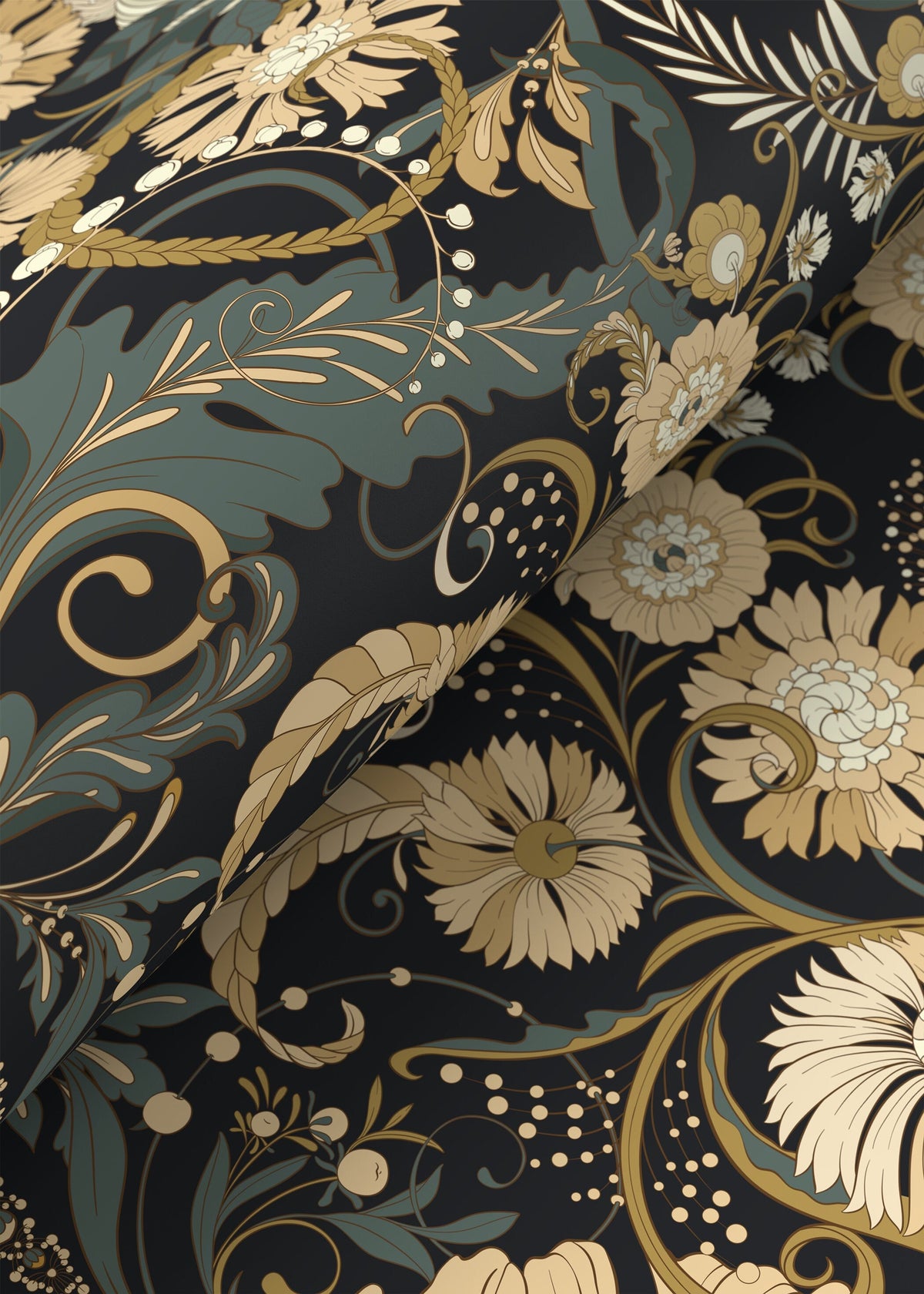 Dark Green Art Nouveau Wallpaper / Peel and Stick Wallpaper Removable Wallpaper Home Decor Wall Art Wall Decor Room Decor - D410