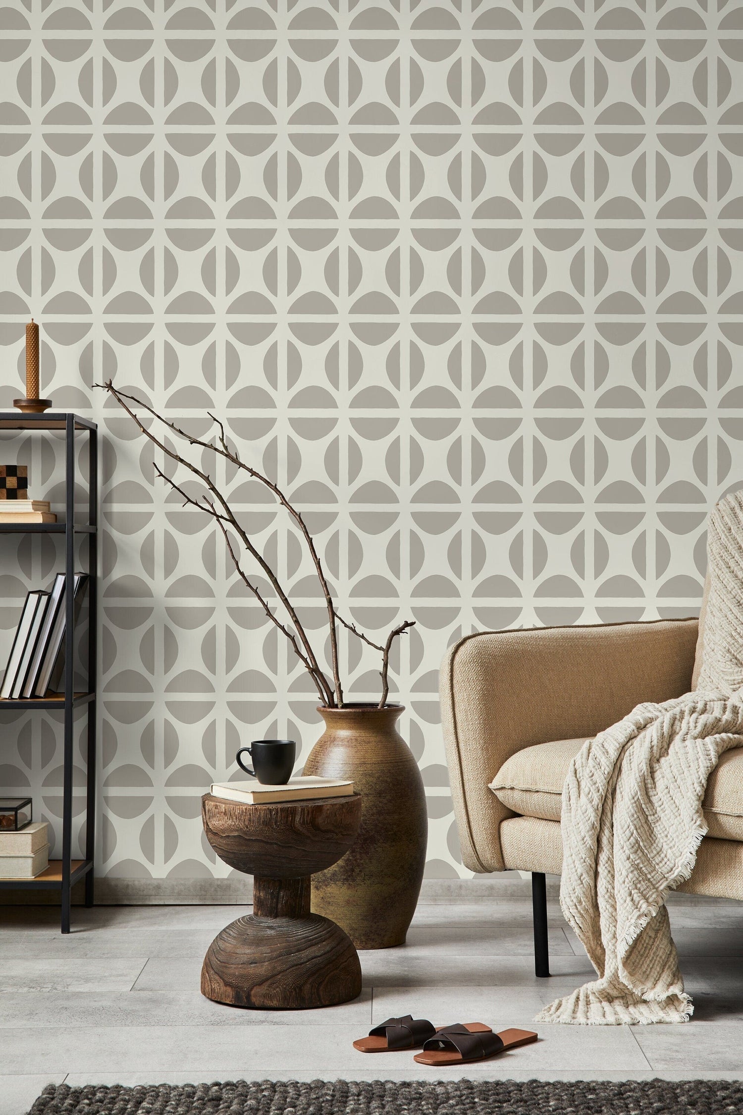 Beige Geometric Wallpaper / Peel and Stick Wallpaper Removable Wallpaper Home Decor Wall Art Wall Decor Room Decor - D333