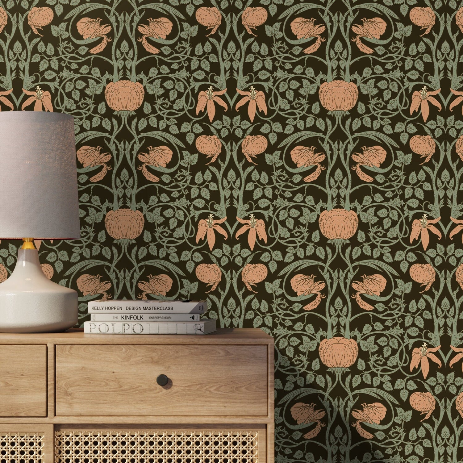 Floral Art Nouveau Wallpaper / Peel and Stick Wallpaper Removable Wallpaper Home Decor Wall Art Wall Decor Room Decor - D477