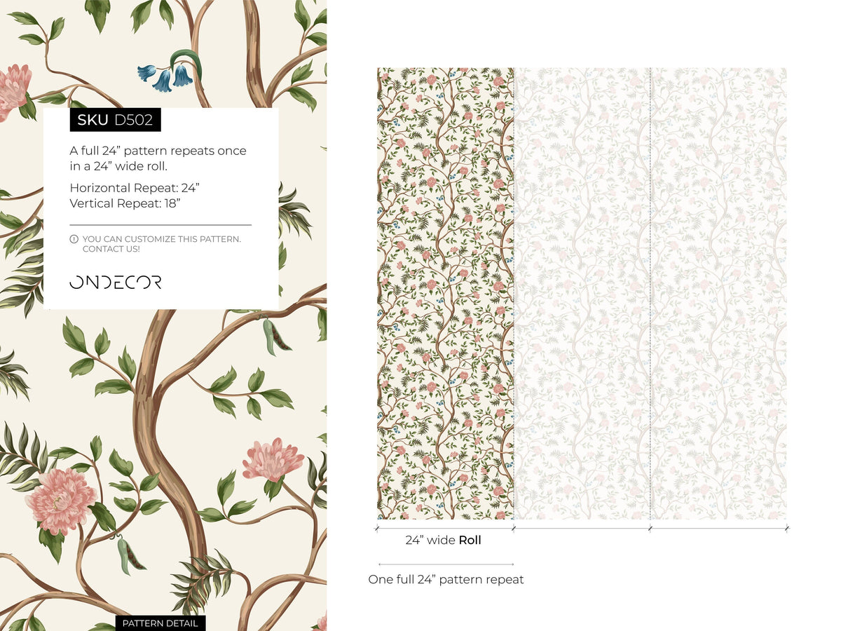 Chinoiserie Garden Wallpaper / Peel and Stick Wallpaper Removable Wallpaper Home Decor Wall Art Wall Decor Room Decor - D502