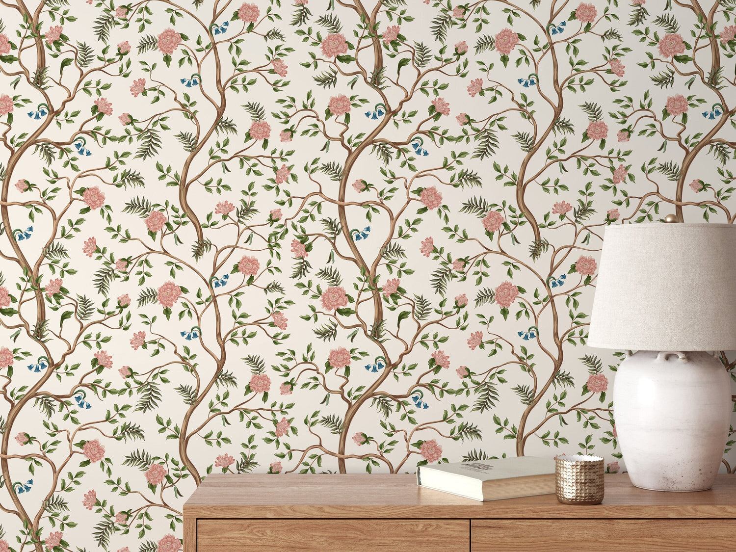 Chinoiserie Garden Wallpaper / Peel and Stick Wallpaper Removable Wallpaper Home Decor Wall Art Wall Decor Room Decor - D502