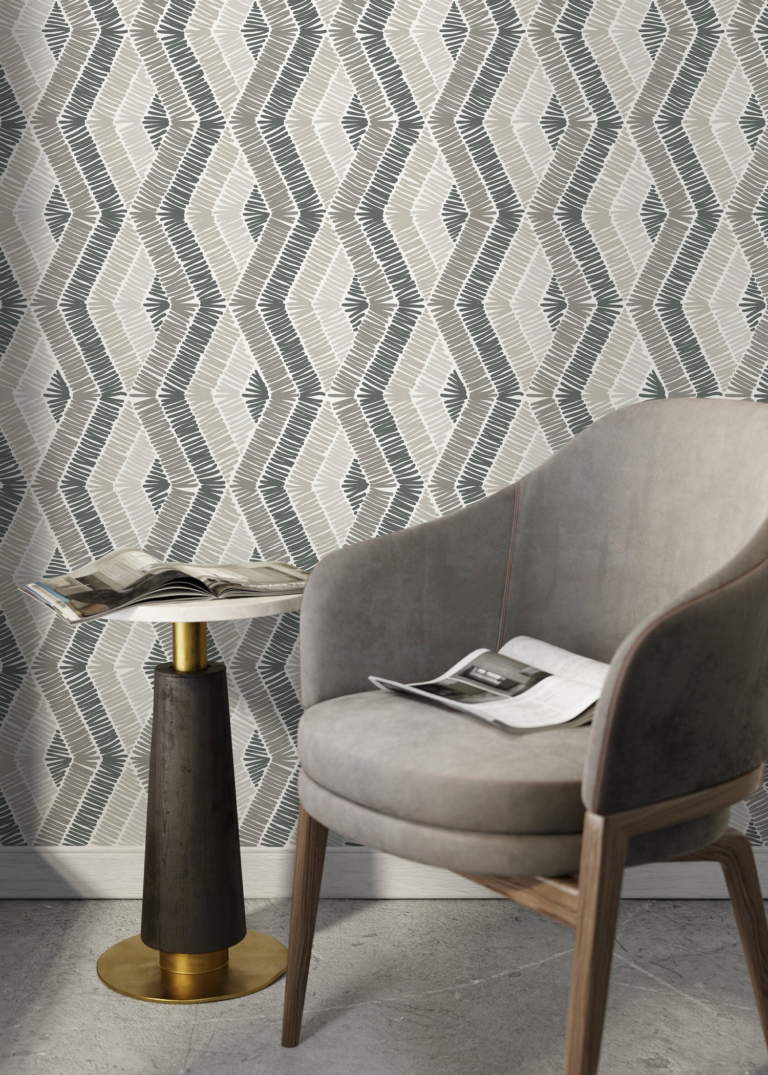 Gray Chevron Wallpaper / Peel and Stick Wallpaper Removable Wallpaper Home Decor Wall Art Wall Decor Room Decor - D511