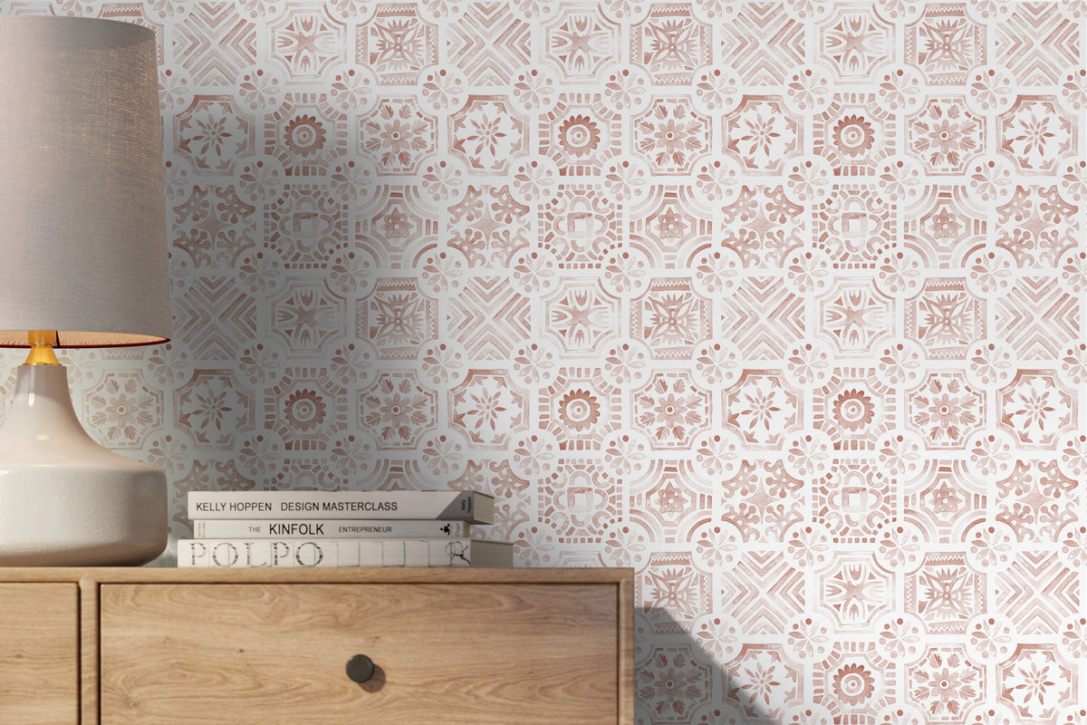Red Watercolor Tile Wallpaper / Peel and Stick Wallpaper Removable Wallpaper Home Decor Wall Art Wall Decor Room Decor - D533