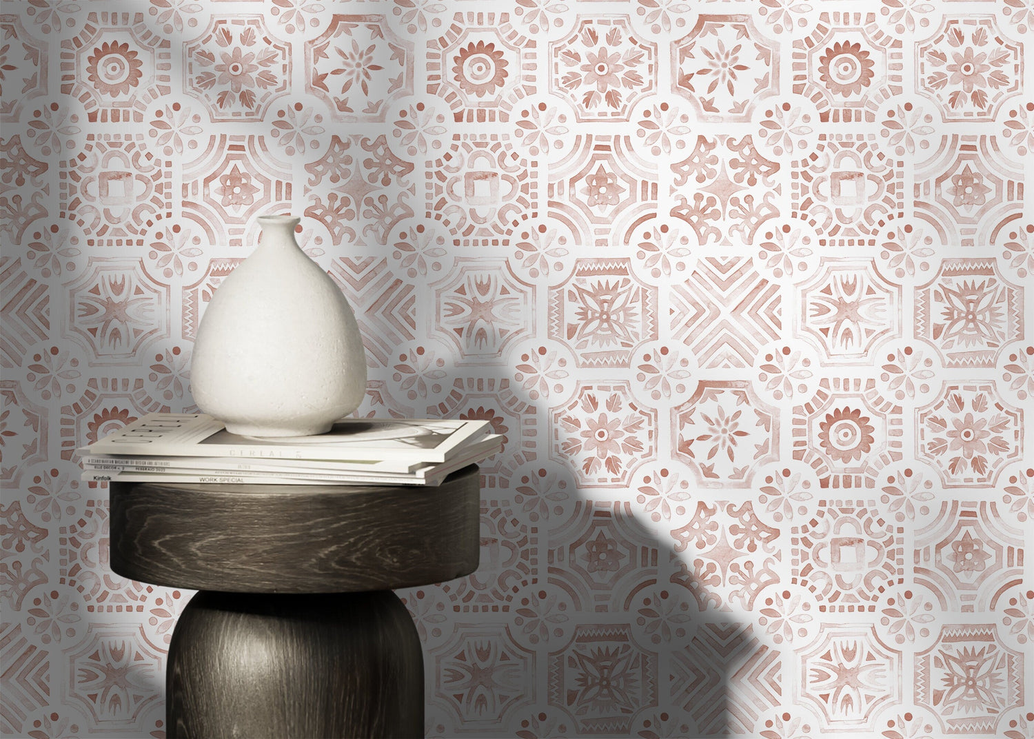 Red Watercolor Tile Wallpaper / Peel and Stick Wallpaper Removable Wallpaper Home Decor Wall Art Wall Decor Room Decor - D533