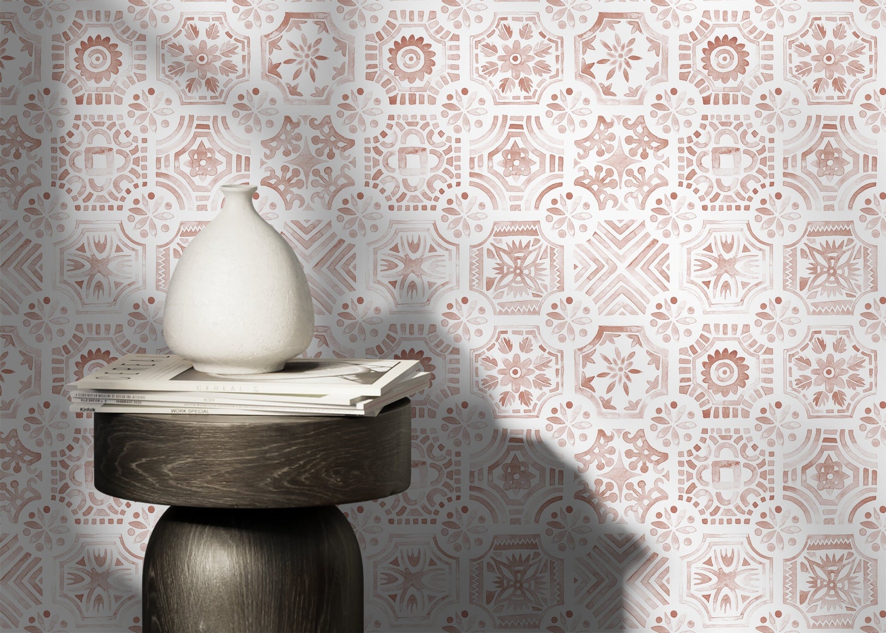 Red Watercolor Tile Wallpaper / Peel and Stick Wallpaper Removable Wallpaper Home Decor Wall Art Wall Decor Room Decor - D533