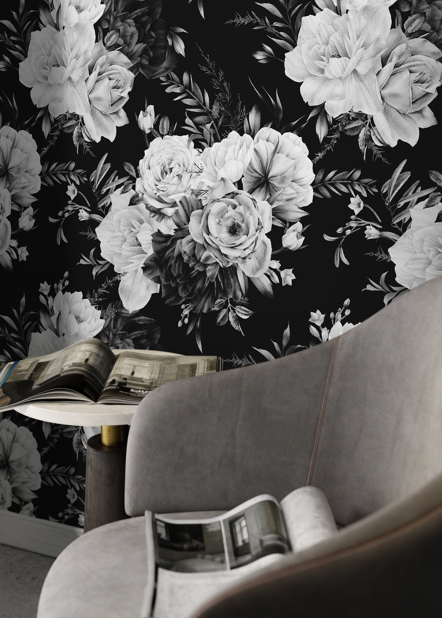 Dark Roses Wallpaper / Peel and Stick Wallpaper Removable Wallpaper Home Decor Wall Art Wall Decor Room Decor - D544