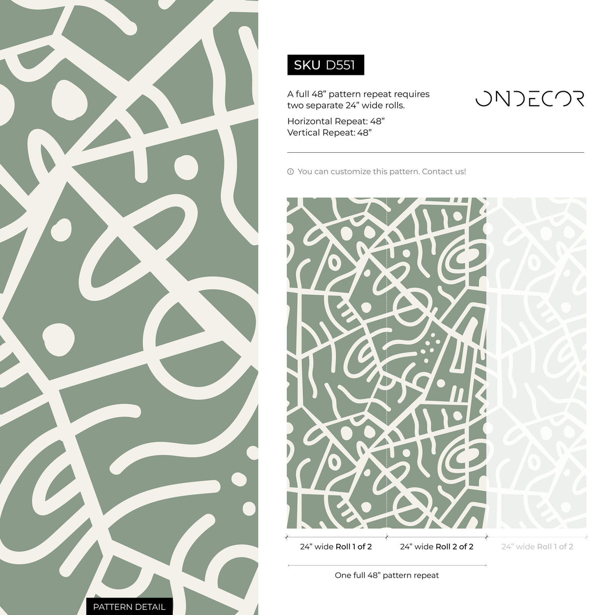 Green Abstract Wallpaper Ethnic Wallpaper Peel and Stick Wallpaper Home Decor - D551