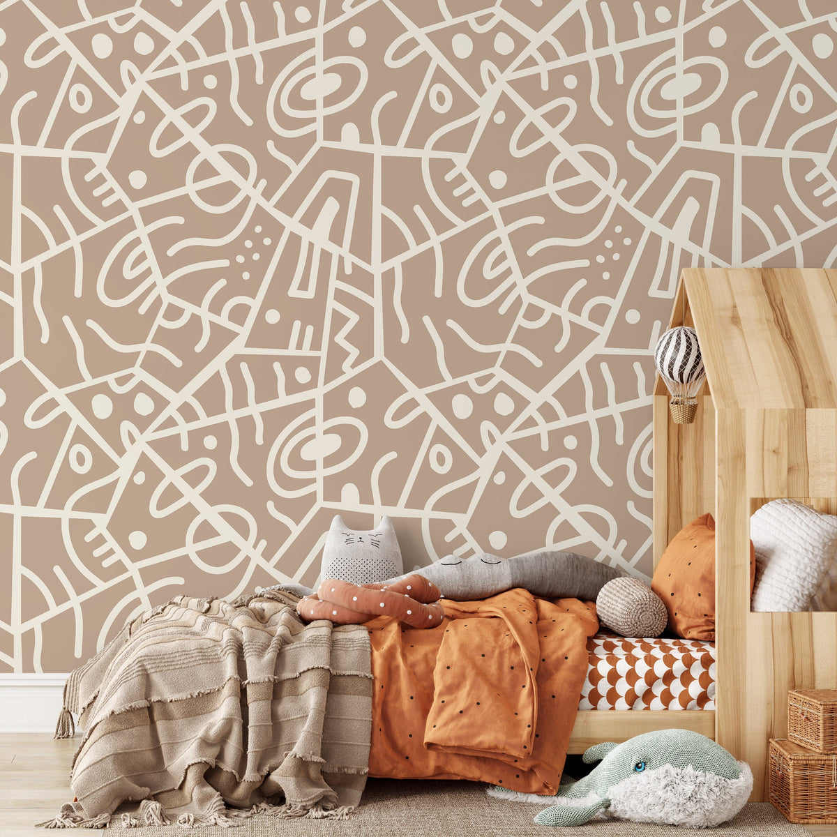Beige Abstract Wallpaper Ethnic Wallpaper Peel and Stick Wallpaper Home Decor - D552