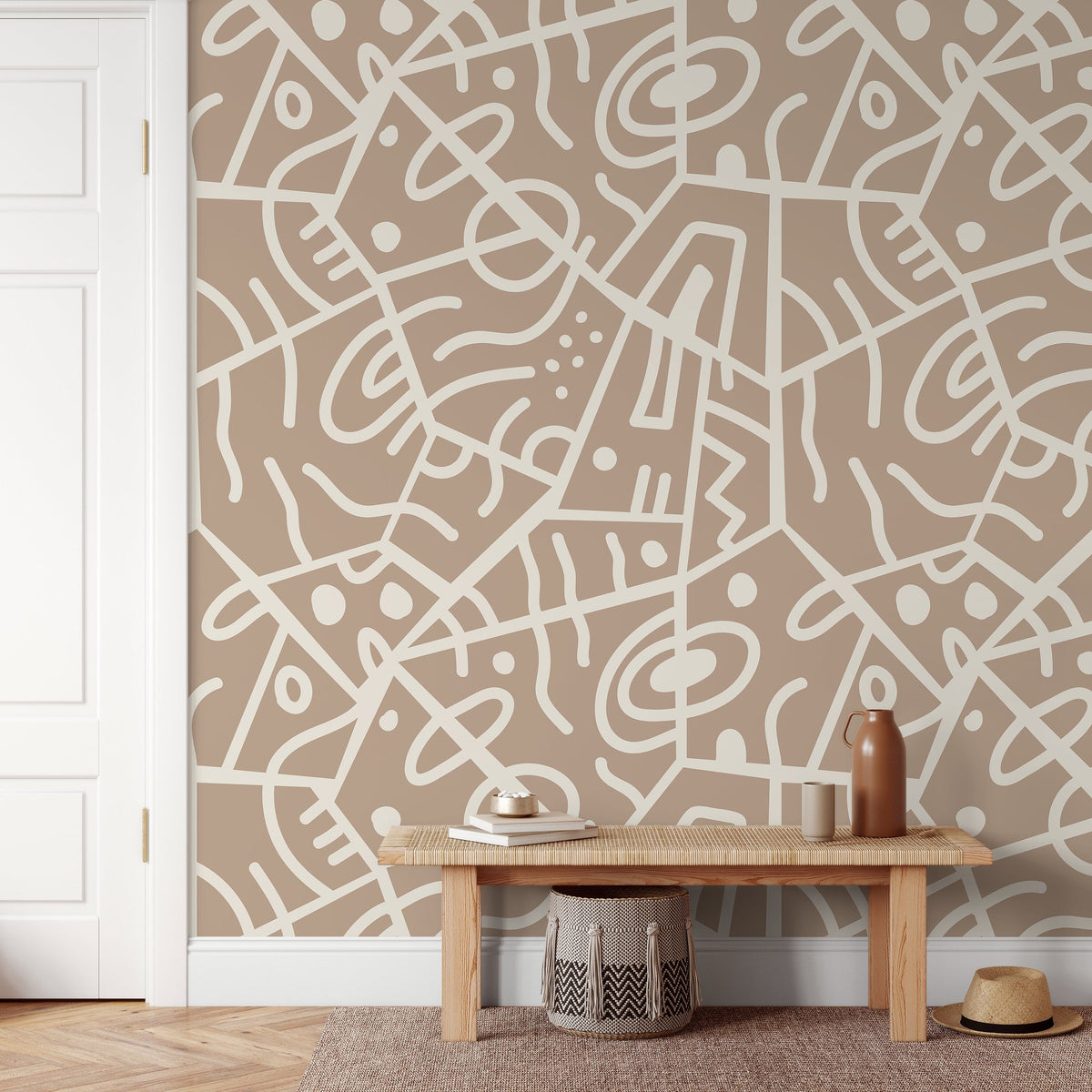 Beige Abstract Wallpaper Ethnic Wallpaper Peel and Stick Wallpaper Home Decor - D552
