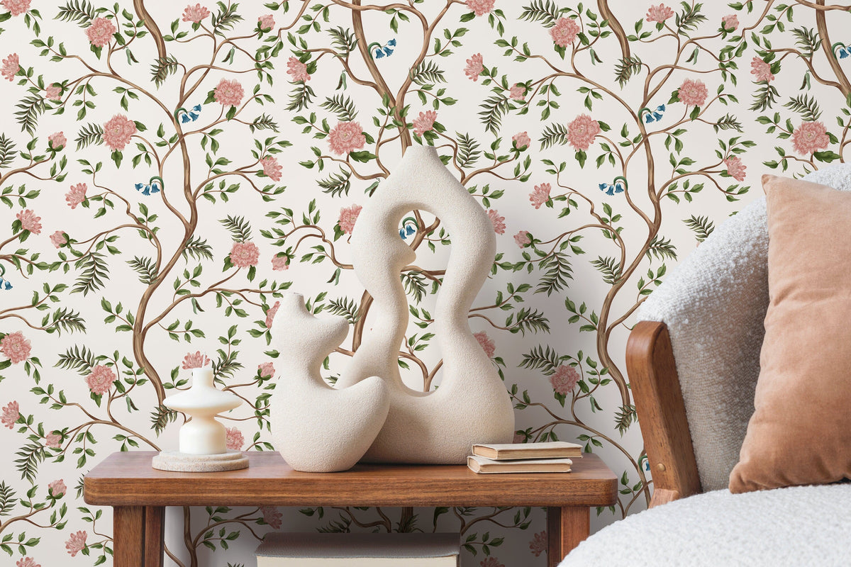 Chinoiserie Garden Wallpaper / Peel and Stick Wallpaper Removable Wallpaper Home Decor Wall Art Wall Decor Room Decor - D502
