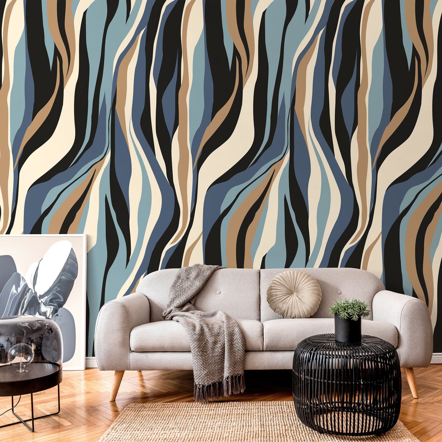 Abstract Waves Wallpaper Contemporary art Wallpaper Peel and Stick and Traditional Wallpaper - D614