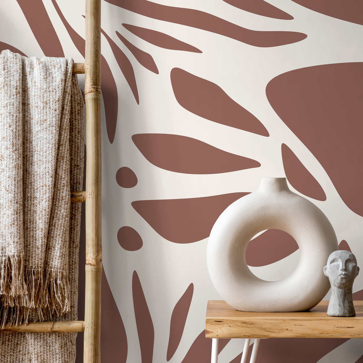 Brown Abstract Art Wallpaper Large Boho Wallpaper Peel and Stick and Traditional Wallpaper - D622