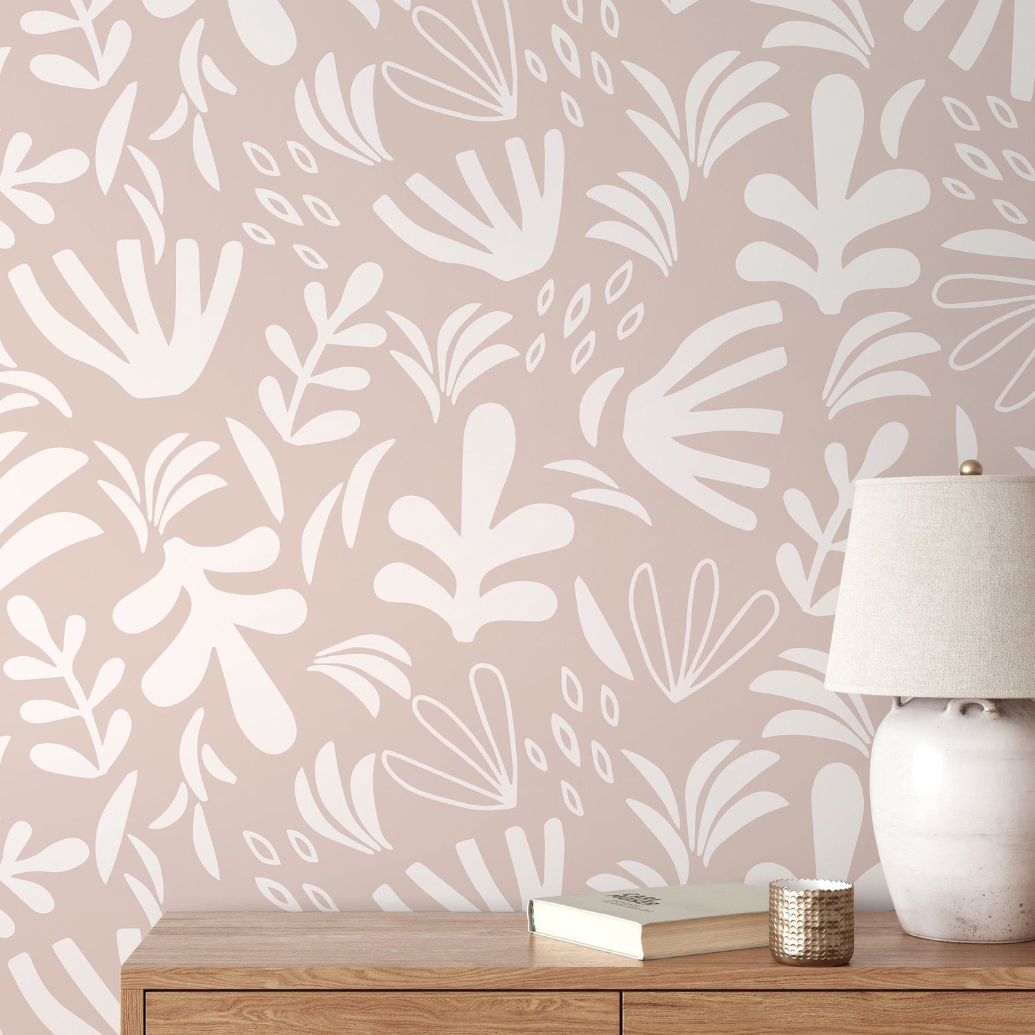 Neutral Abstract Garden Wallpaper Boho Wallpaper Peel and Stick and Traditional Wallpaper - D678