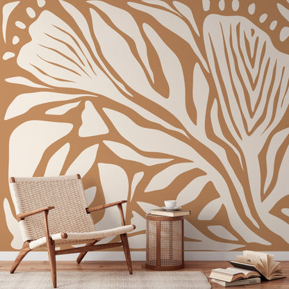 Orange Abstract Art Wallpaper Contemporary Mural Peel and Stick and Traditional Wallpaper - D692