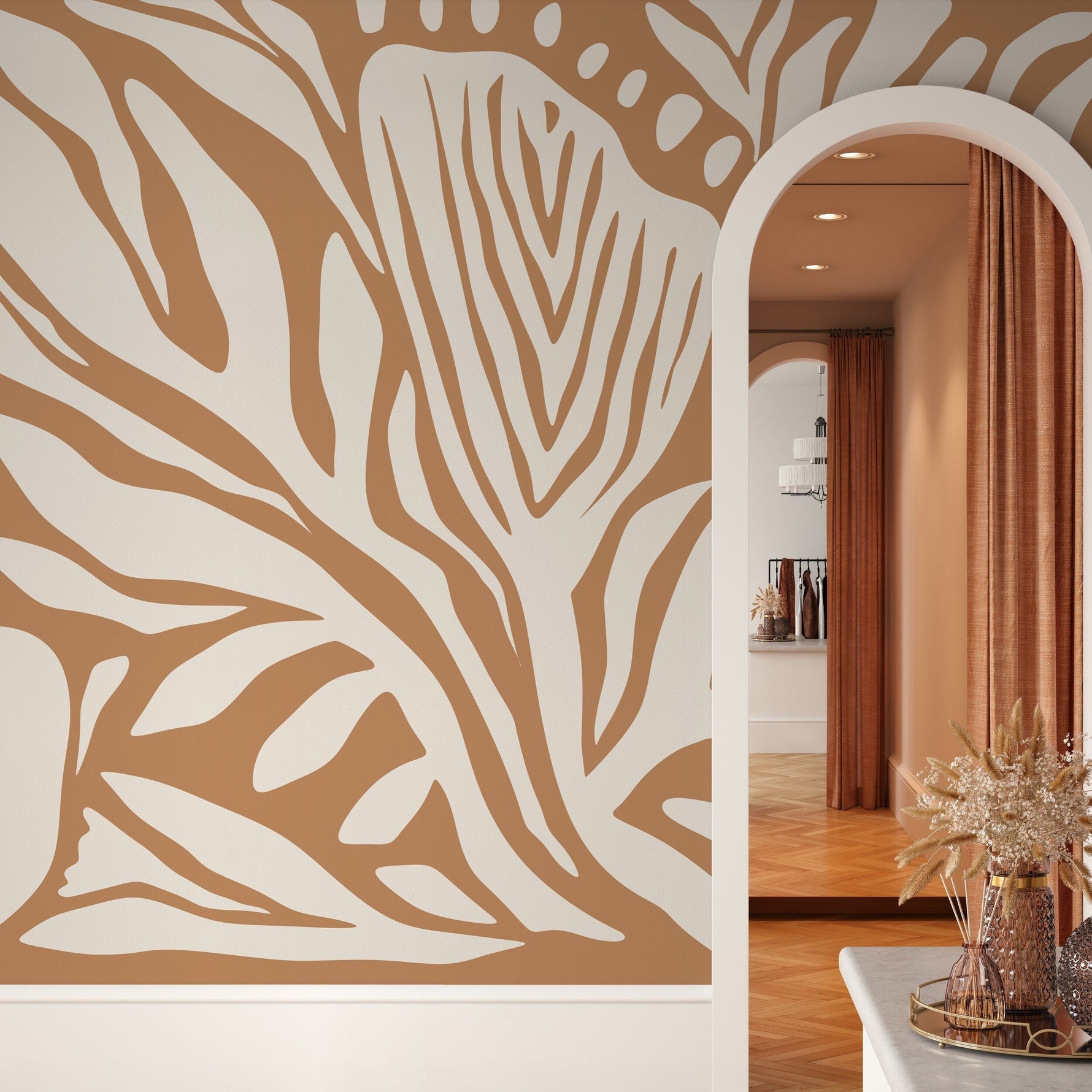 Orange Abstract Art Wallpaper Contemporary Mural Peel and Stick and Traditional Wallpaper - D692