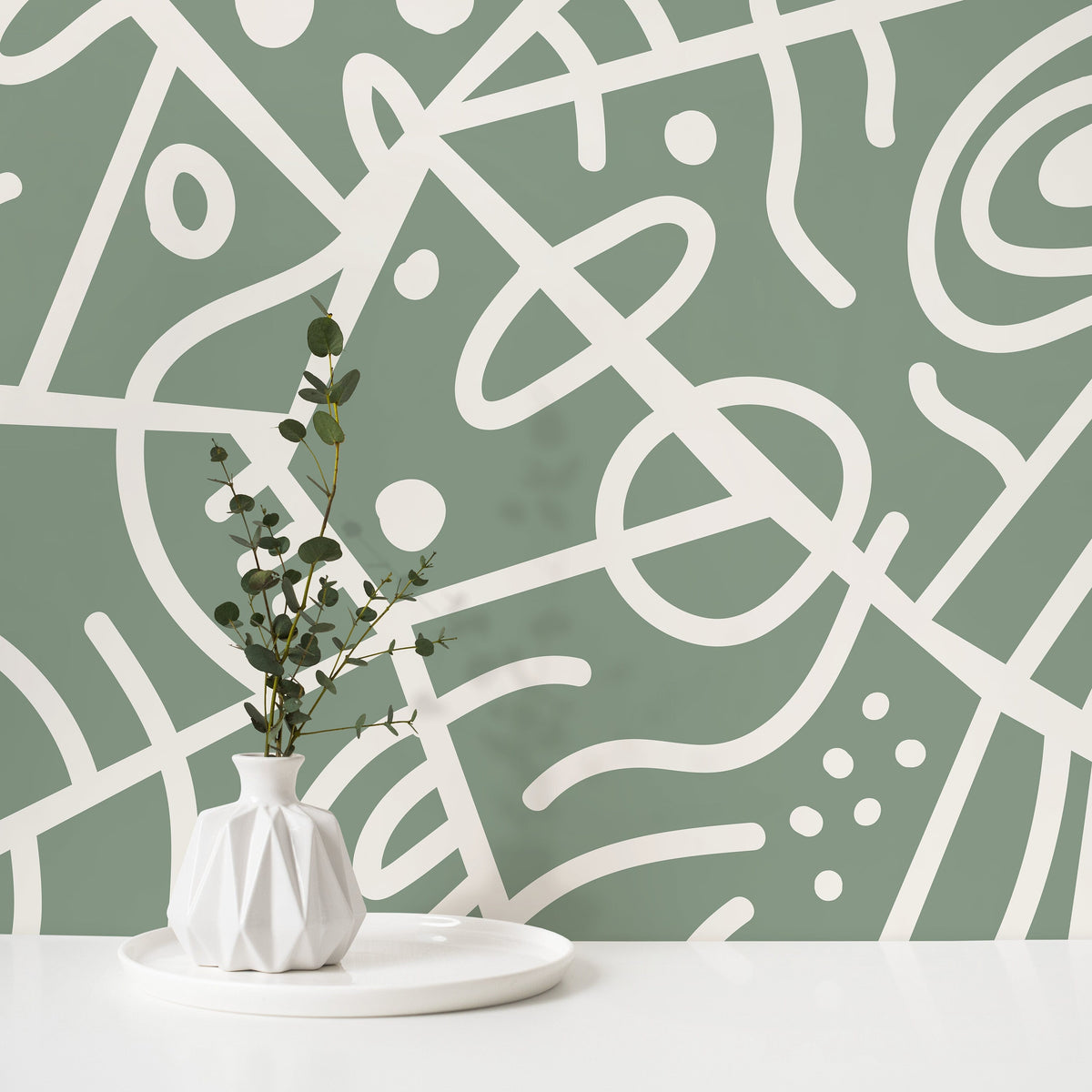 Green Abstract Wallpaper Ethnic Wallpaper Peel and Stick Wallpaper Home Decor - D551