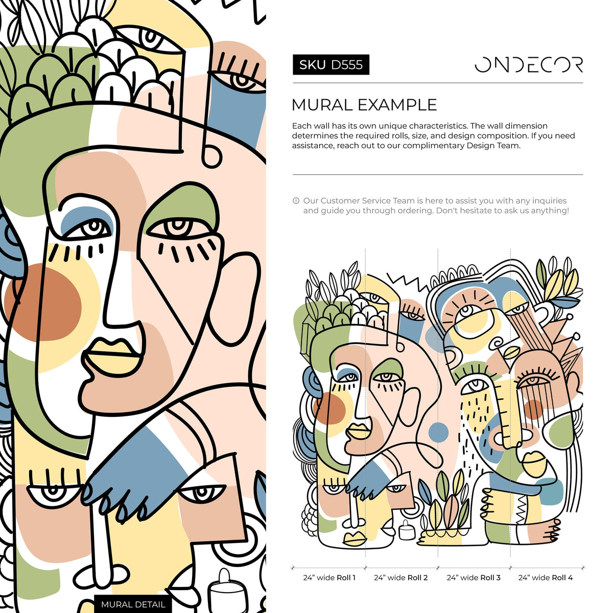 Line Art Faces Wallpaper Abstract Mural Peel and Stick Wallpaper Home Decor - D555