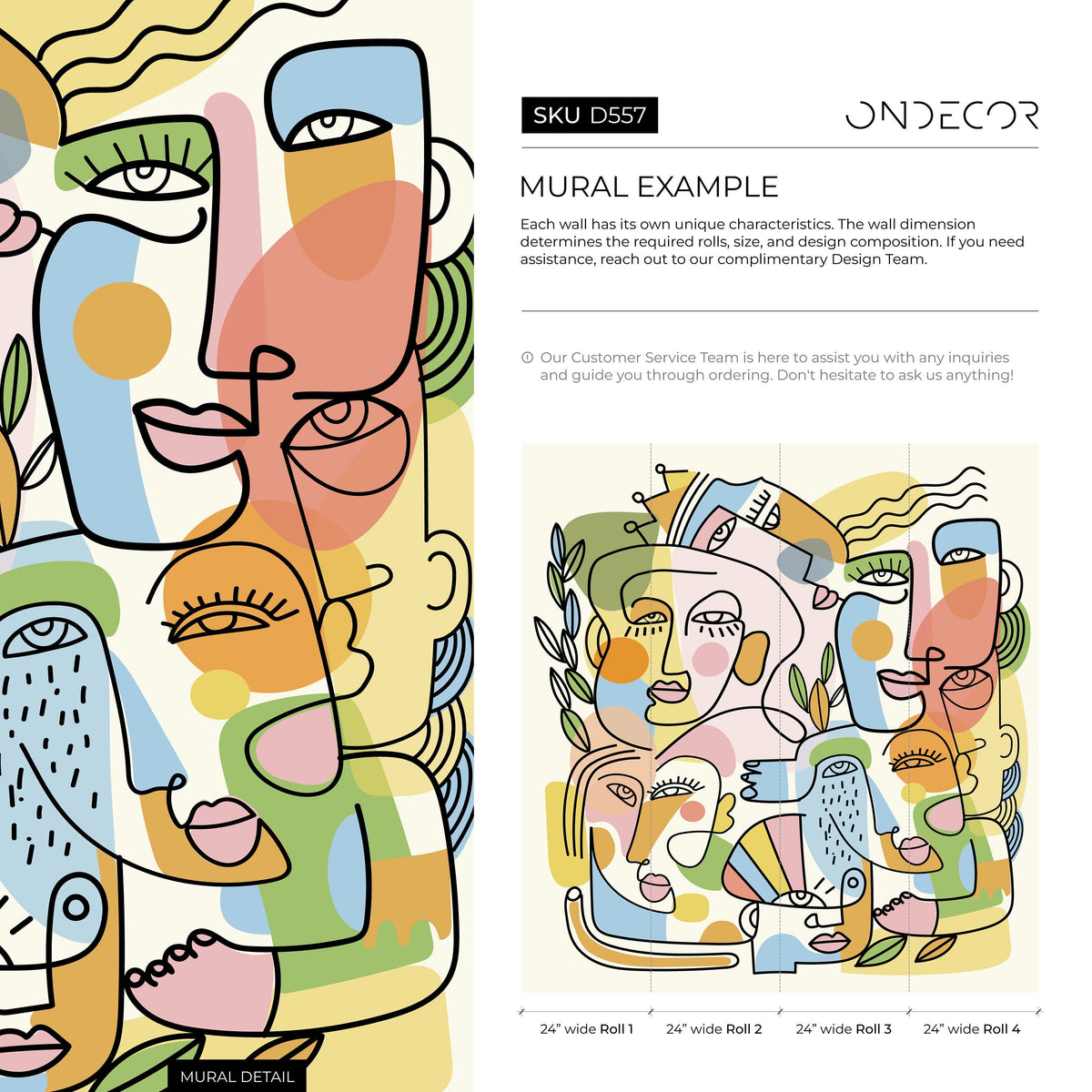 Abstract Line Art Faces Wallpaper Modern Mural Peel and Stick Wallpaper Home Decor - D557