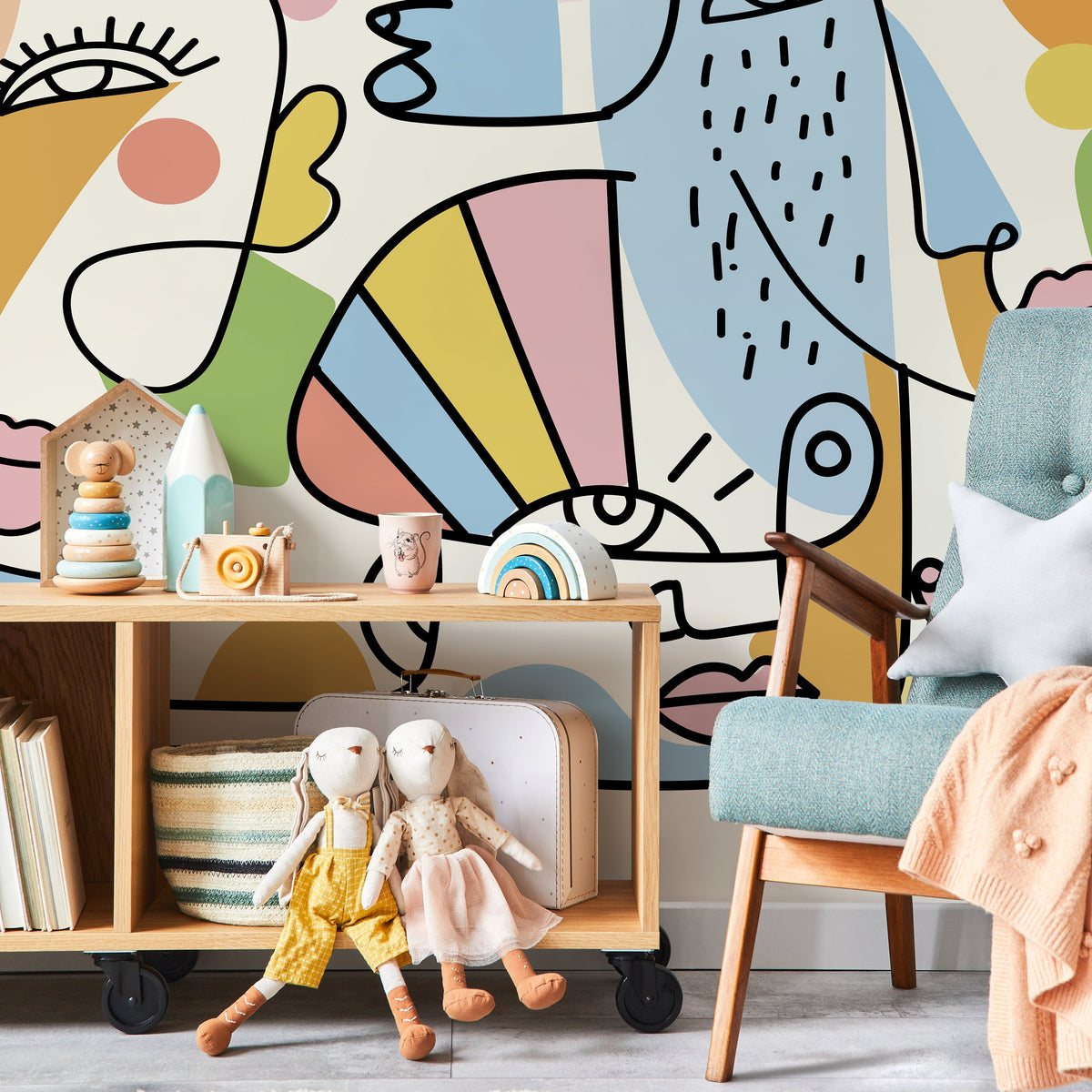 Abstract Line Art Faces Wallpaper Modern Mural Peel and Stick Wallpaper Home Decor - D557