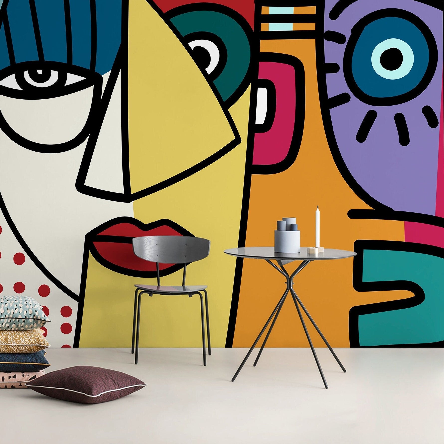 Colorful Cubism Art Wallpaper Abstract Modern Mural Peel and Stick Wallpaper Home Decor - D566