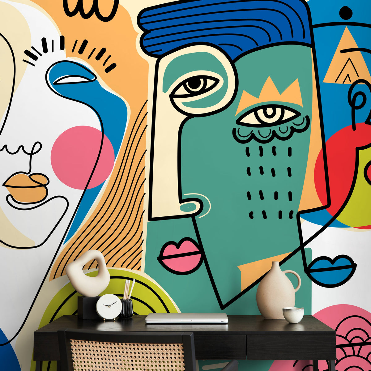 Modern Line Art Mural Abstract Wallpaper Hand Drawing Wallpaper Peel and Stick Wallpaper Home Decor - D585