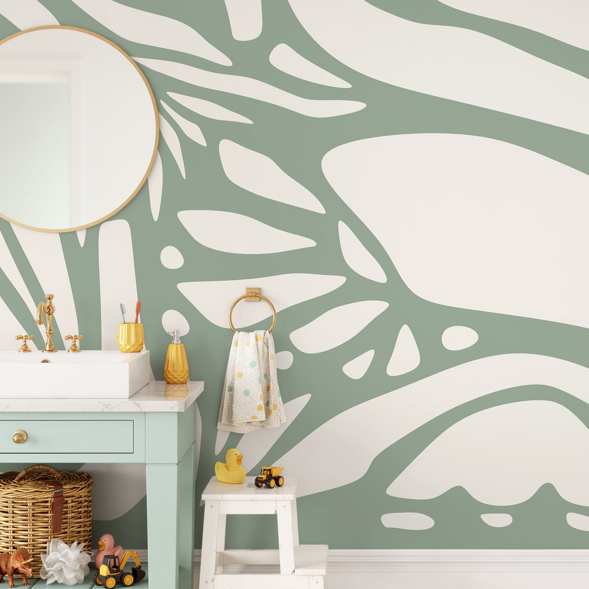 Light Green Abstract Art Wallpaper Large Boho Wallpaper Peel and Stick and Traditional Wallpaper - D624