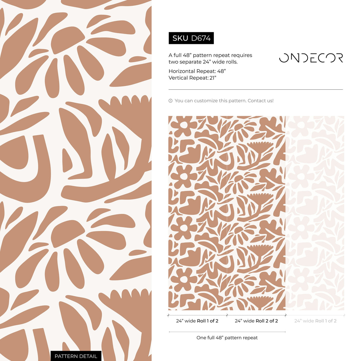 Orange Abstract Wallpaper Boho Floral Wallpaper Peel and Stick and Traditional Wallpaper - D674