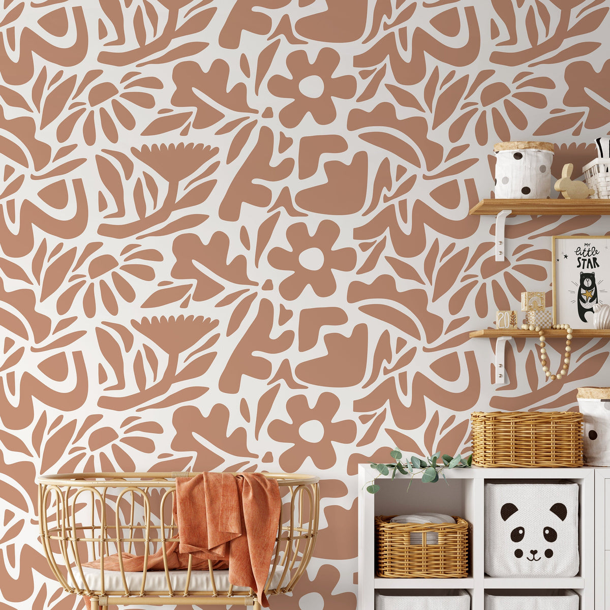 Orange Abstract Wallpaper Boho Floral Wallpaper Peel and Stick and Traditional Wallpaper - D674
