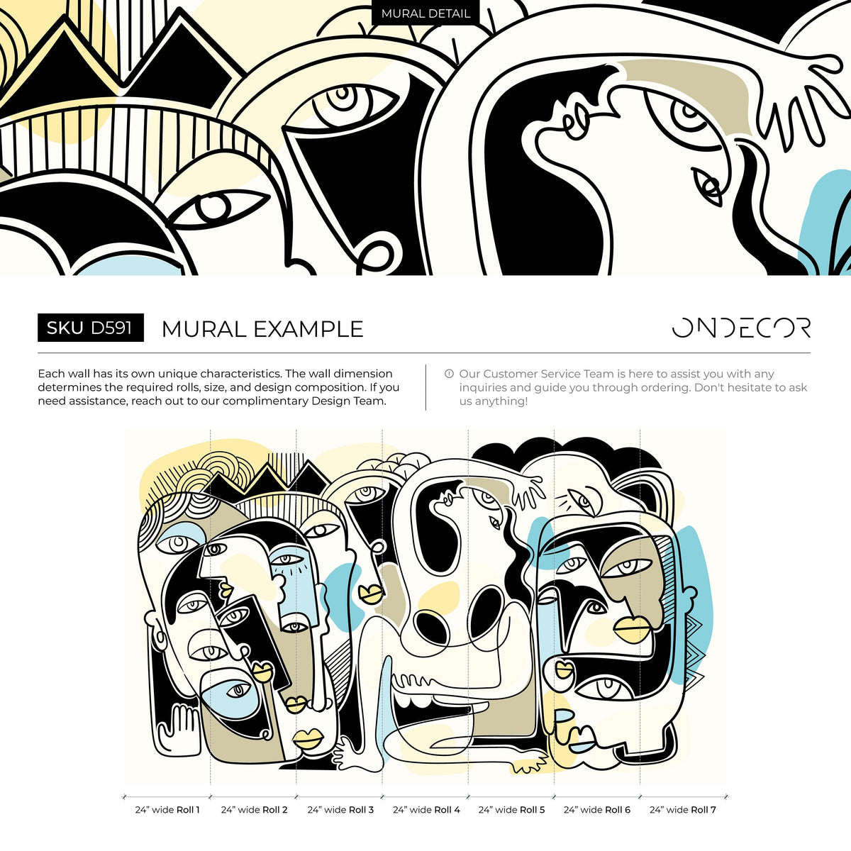 Line Art Faces Mural Abstract Wallpaper Hand Drawing Wallpaper Peel and Stick Wallpaper Home Decor - D591