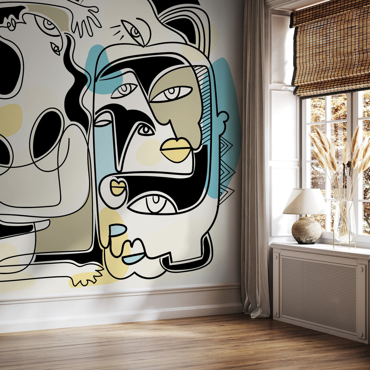 Line Art Faces Mural Abstract Wallpaper Hand Drawing Wallpaper Peel and Stick Wallpaper Home Decor - D591