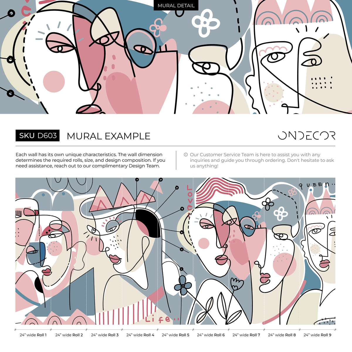 Surreal Abstract Mural Line Art Wallpaper Peel and Stick Wallpaper Home Decor - D603