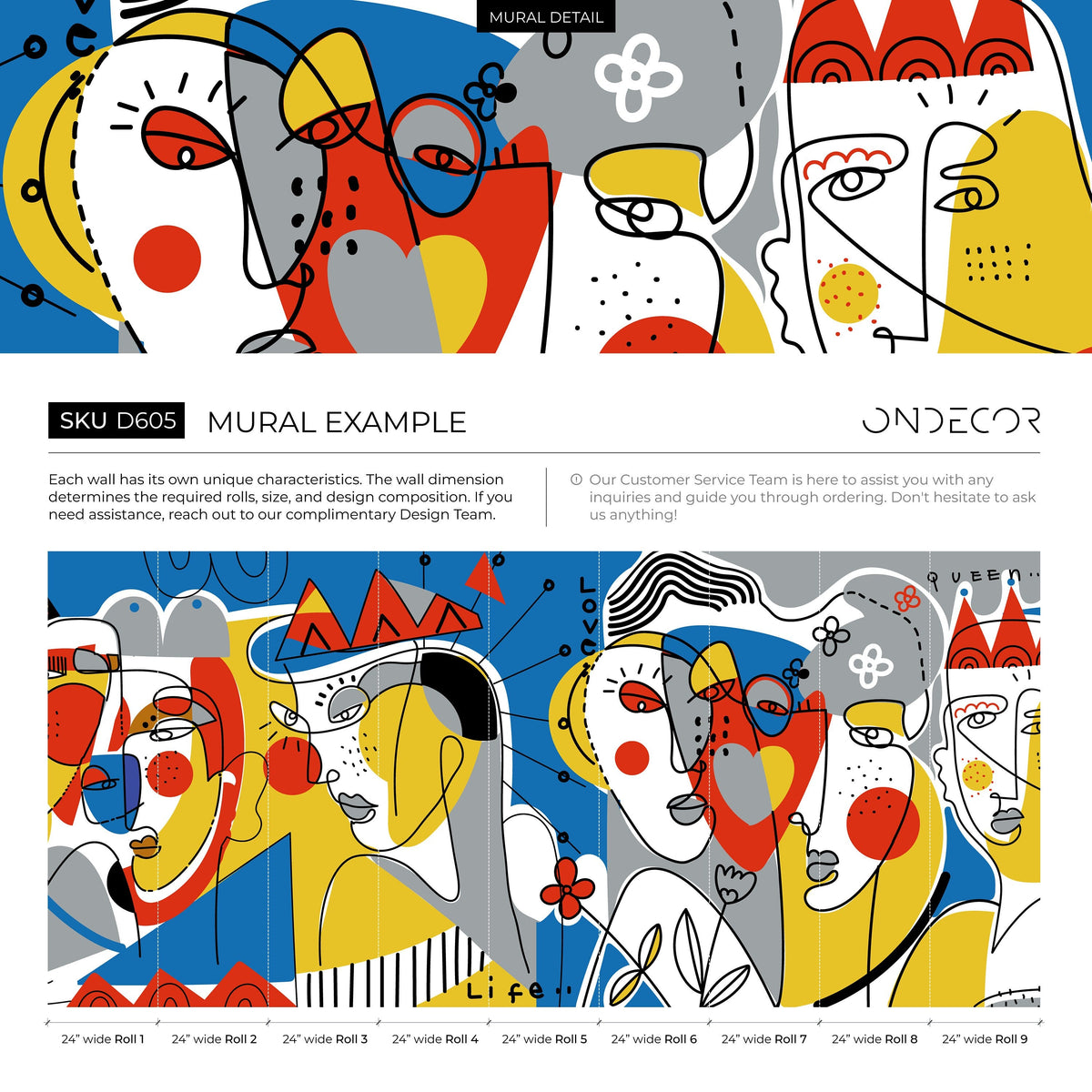 Colorful Line Art Mural Abstract Wallpaper Peel and Stick Wallpaper Home Decor - D605