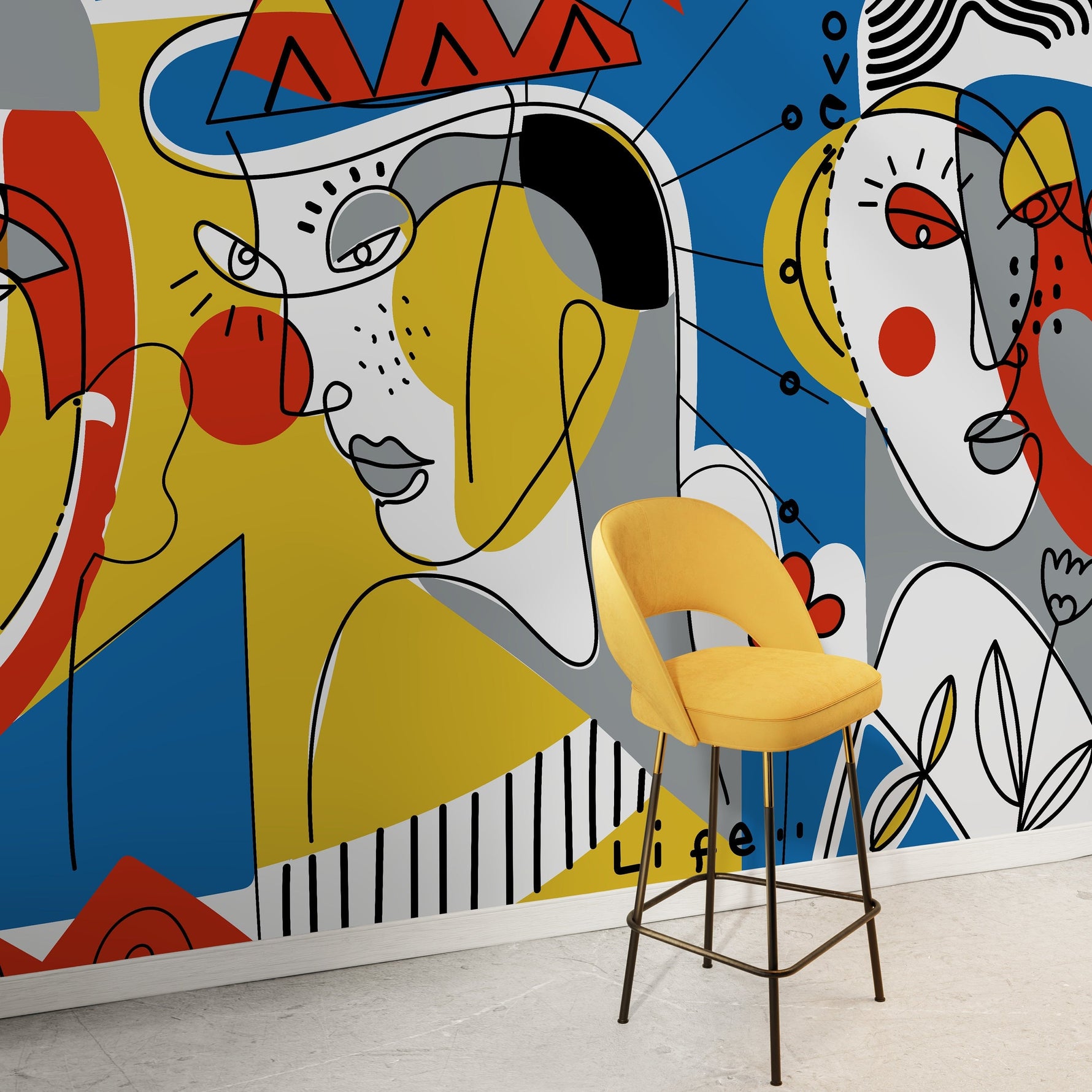 Colorful Line Art Mural Abstract Wallpaper Peel and Stick Wallpaper Home Decor - D605