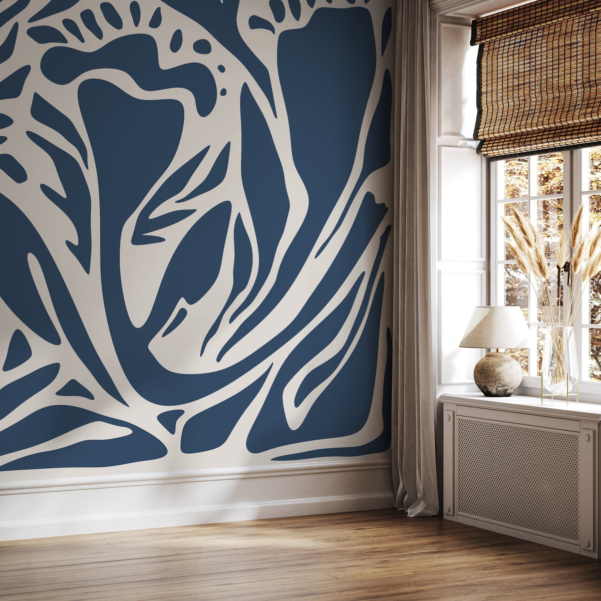 Dark Blue and Beige Abstract Wallpaper Large Modern Wallpaper Peel and Stick and Traditional Wallpaper - D633