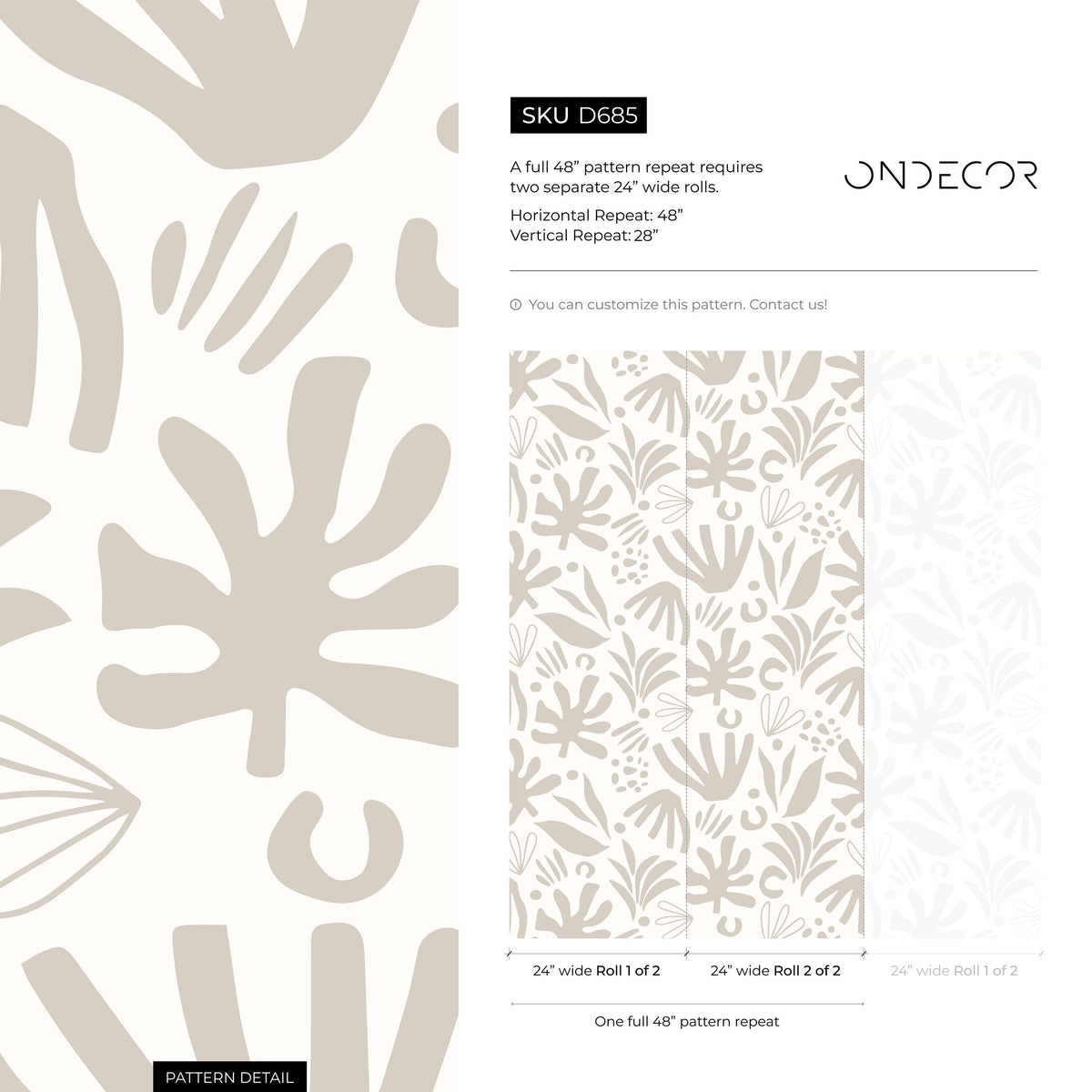 Neutral Abstract Leaf Wallpaper Boho Wallpaper Peel and Stick and Traditional Wallpaper - D685