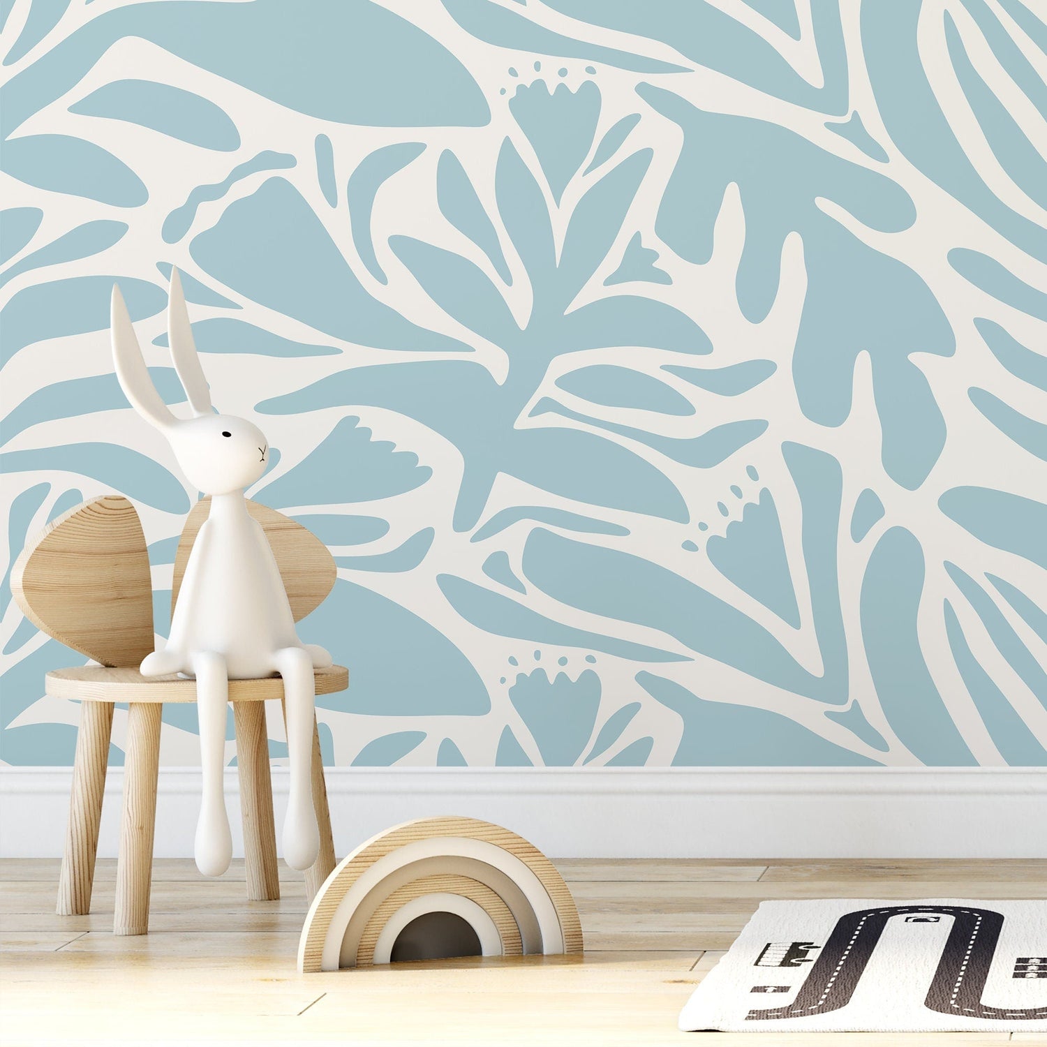 Light Blue Floral Wallpaper Abstract Wallpaper Peel and Stick and Traditional Wallpaper - D701