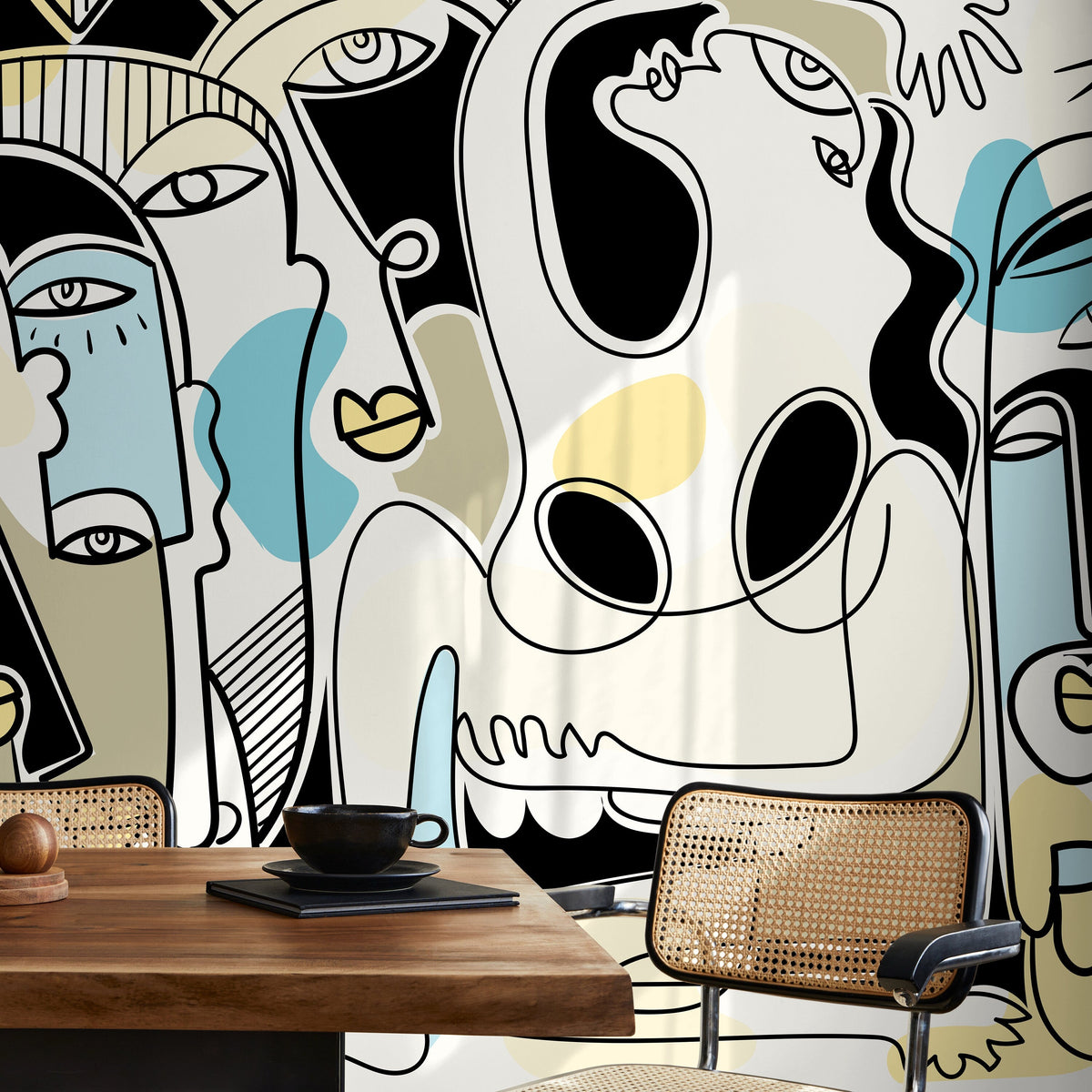 Line Art Faces Mural Abstract Wallpaper Hand Drawing Wallpaper Peel and Stick Wallpaper Home Decor - D591
