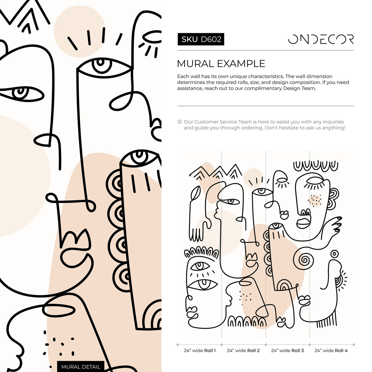 Neutral Abstract Mural Line Art Wallpaper Peel and Stick Wallpaper Home Decor - D602
