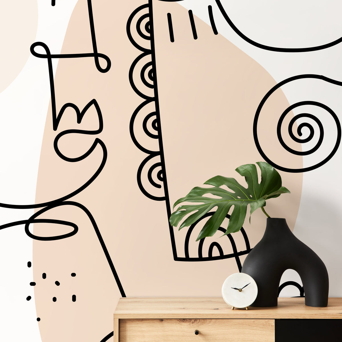 Neutral Abstract Mural Line Art Wallpaper Peel and Stick Wallpaper Home Decor - D602