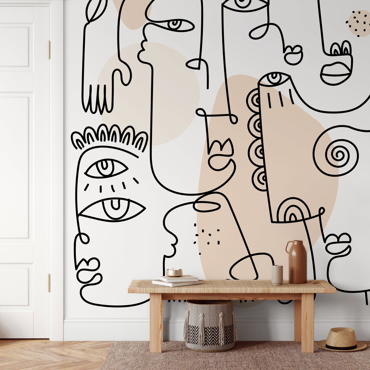 Neutral Abstract Mural Line Art Wallpaper Peel and Stick Wallpaper Home Decor - D602
