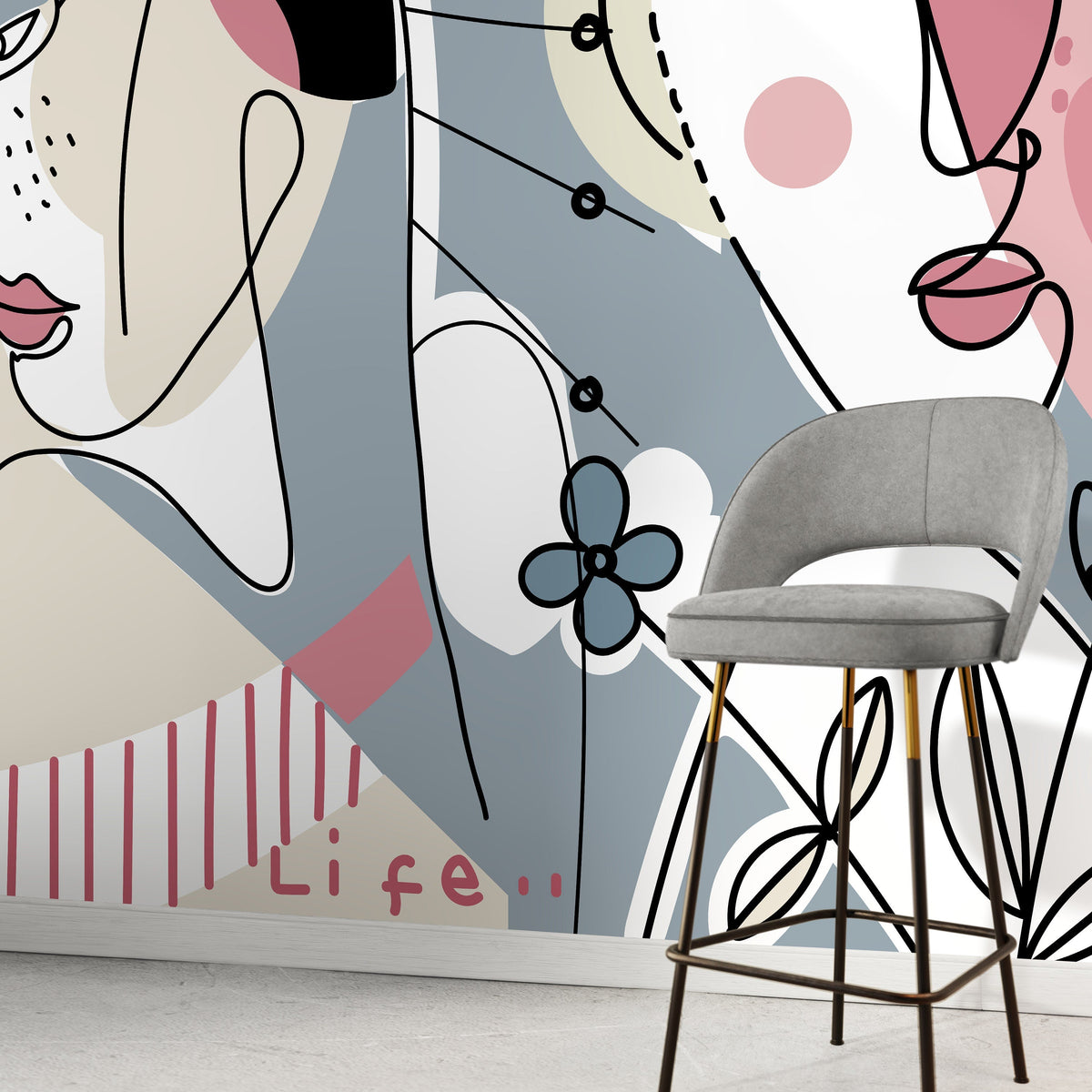 Surreal Abstract Mural Line Art Wallpaper Peel and Stick Wallpaper Home Decor - D603