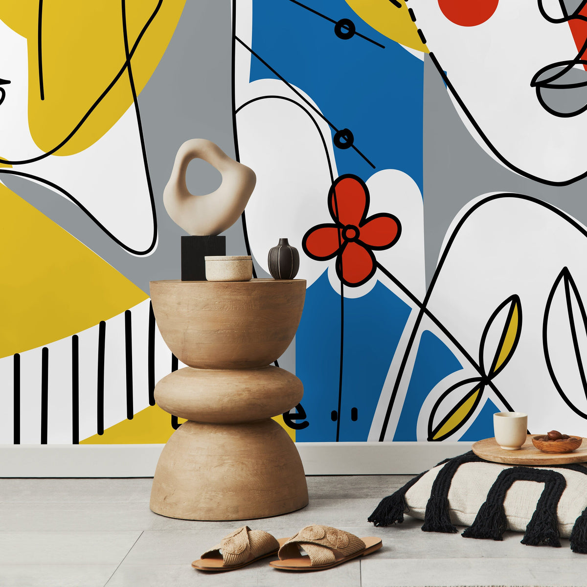 Colorful Line Art Mural Abstract Wallpaper Peel and Stick Wallpaper Home Decor - D605