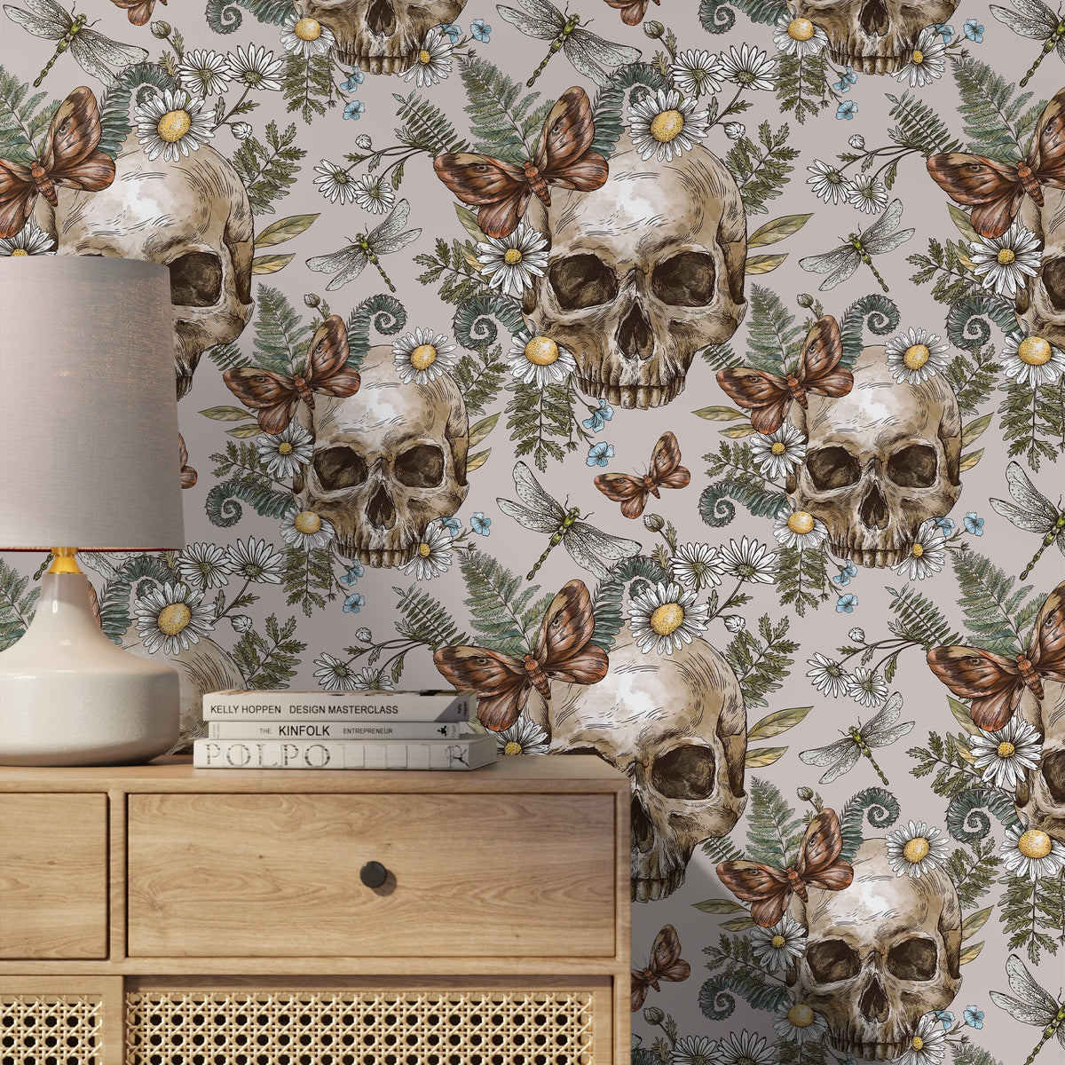 Fern and Skull Wallpaper Gothic Wallpaper Peel and Stick and Traditional Wallpaper - D830
