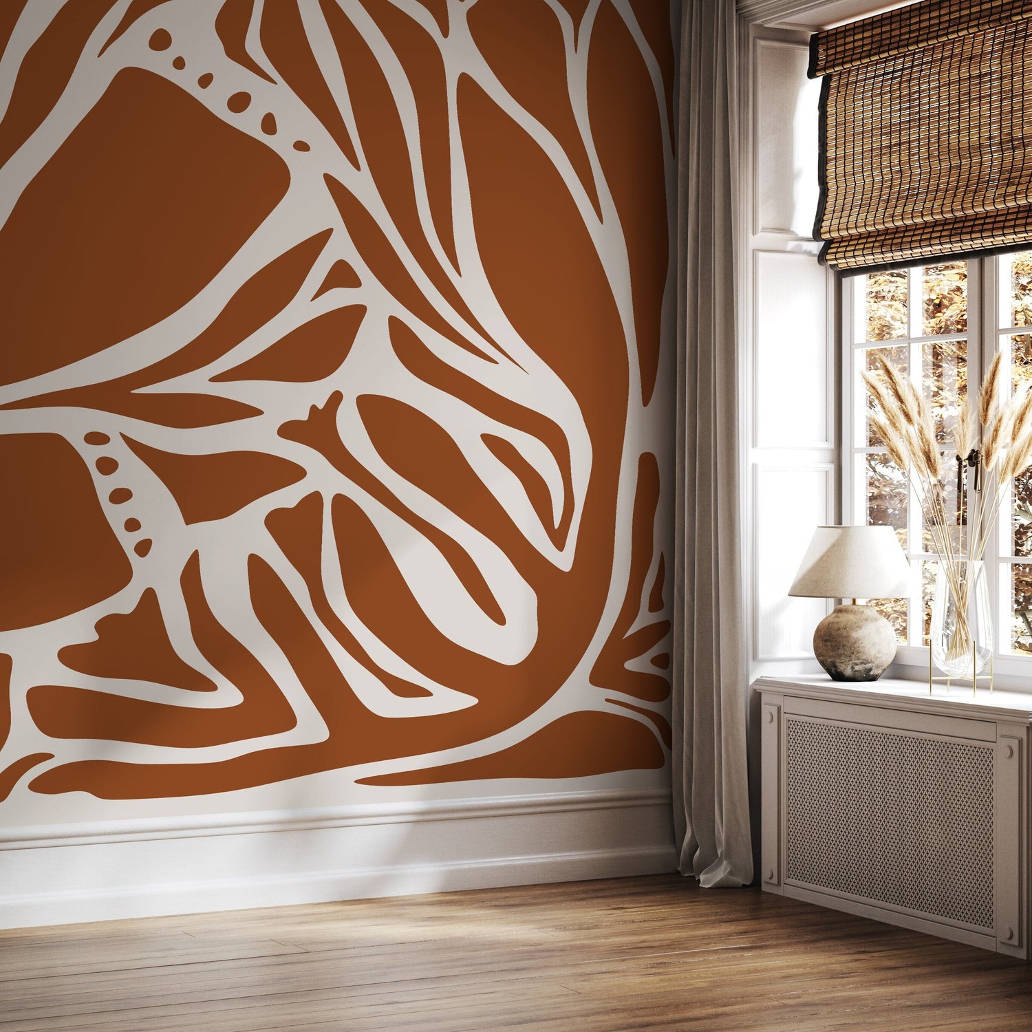 Orange Abstract Art Wallpaper Large Boho Wallpaper Peel and Stick and Traditional Wallpaper - D638