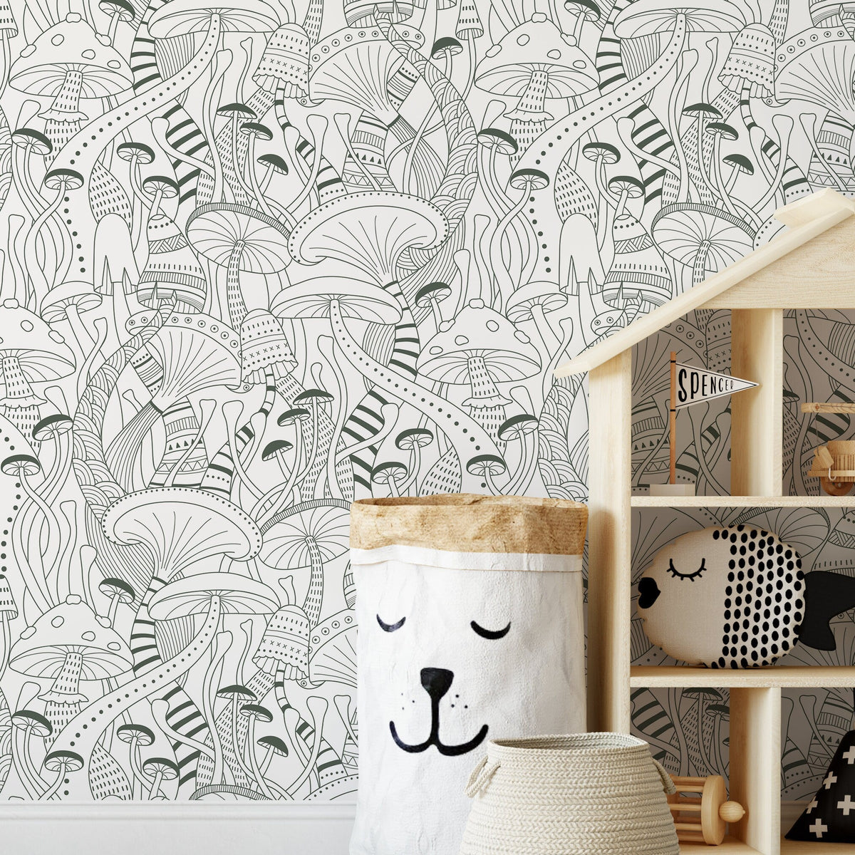 Green Mushroom Wallpaper Modern Peel and Stick and Traditional Wallpaper - D812