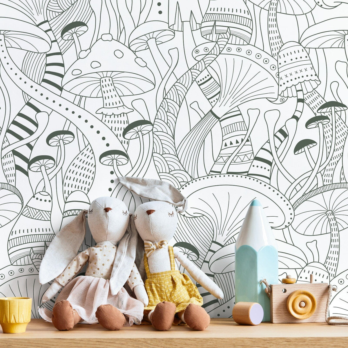 Green Mushroom Wallpaper Modern Peel and Stick and Traditional Wallpaper - D812